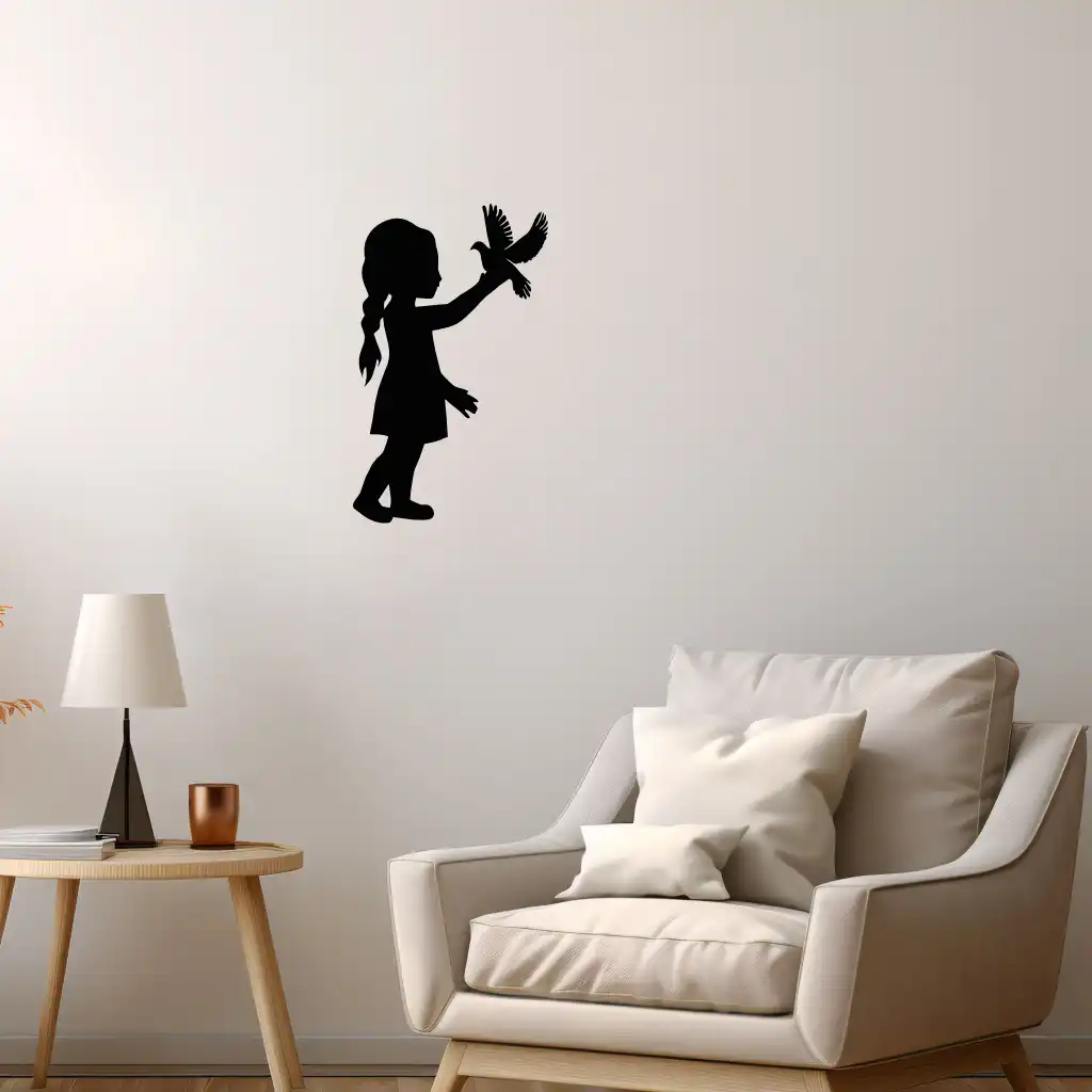 Girl with Bird - Wooden Wall Decor